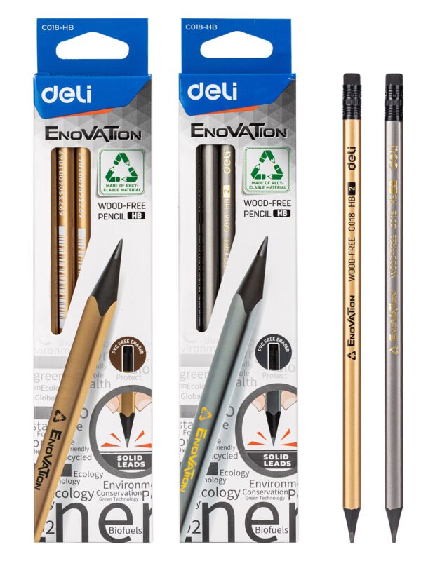 ديلي قلم رصاص بلاستيك أسود مثلث - إينوڤيشن HB بدن ميتاليك (ذهبي،فضي) - مع ممحاة EC018-HB